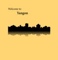 Yangon, ( Rangoon ), Myanmar, city silhouette