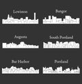 Set of 6 City silhouette in Maine ( Augusta, Bar Harbor, South Portland, Portland, Lewiston, Bangor )