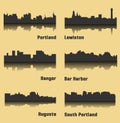 Set of 6 City silhouette in Maine ( Augusta, Bar Harbor, South Portland, Portland, Lewiston, Bangor )