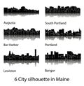 Set of 6 City silhouette in Maine ( Augusta, Bar Harbor, South Portland, Portland, Lewiston, Bangor )