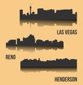 Set of 3 city silhouette in Nevada ( Las Vegas, Reno, Henderson )