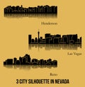 Set of 3 city silhouette in Nevada ( Las Vegas, Reno, Henderson )