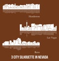 Set of 3 city silhouette in Nevada ( Las Vegas, Reno, Henderson )