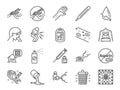 Dengue Fever line icon set. Included the icons as dengue virus, mosquito killer, Insect repellent, prevention, mosquito net and mo