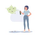 Dengue Fever Prevention concept. Mosquito Protection. Woman Eliminating Insects with Spray. Flat vector cartoon illustration