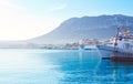 Denia mediterranean port village with Mongo Royalty Free Stock Photo