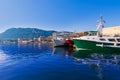 Denia Port fisherboats Montgo mountain in Alicante Royalty Free Stock Photo