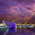 Denia port sunset in marina at Alicante Spain Royalty Free Stock Photo