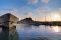 Denia port sunset in marina at Alicante Spain Royalty Free Stock Photo