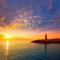 Denia sunset lighthouse at dusk in Alicante Royalty Free Stock Photo