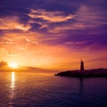 Denia sunset lighthouse at dusk in Alicante