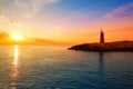 Denia sunset lighthouse at dusk in Alicante Royalty Free Stock Photo