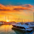 Denia sunset in Marina boats Mediterranean Spain Royalty Free Stock Photo