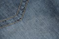 Denim abstract stitched background with pocket, blue jeans texture with copy space for text