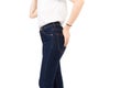 Denim blue jeans cotton pants skinny fashions Royalty Free Stock Photo