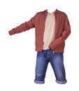 Denim blue shorts, t-shirt and jacket on a zipper isolated on white background Royalty Free Stock Photo