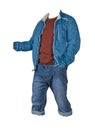 Denim blue shorts, sweater and jacket on the zipper isolated on white background Royalty Free Stock Photo