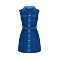 Denim Blue Sleeveless Buttoned Dress with Collar as Womenswear Vector Illustration