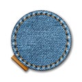 Denim circle shape with stitches. Jeans patch with seam. Royalty Free Stock Photo