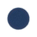 Denim circle shape with stitches. Torn jean patch with seam. Vector realistic illustration on white background