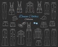 Denim clothes collection. Vector sketch illustration.