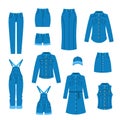 Denim clothes flat icons Royalty Free Stock Photo