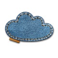 Denim cloud shape with stitches. Jeans patch with seam. Royalty Free Stock Photo