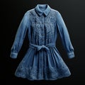 Hyper-realistic Denim Shirt With Embroidered Belt And Waist Bow