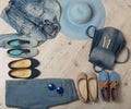 Denim fashion set - clothes, shoes and accessories.