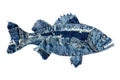 Denim fish illustration with stitched patch details Royalty Free Stock Photo