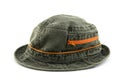 Denim hat with orange zipper