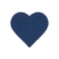 Denim heart shape with seam. Torn jean patch with stitches. Vector realistic illustration on white background