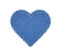 Denim heart shape with seam. Torn jean patch with stitches. Vector realistic illustration on white background