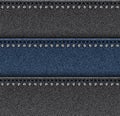 Denim horizontal black and blue stripes with stitches and silver spangles Royalty Free Stock Photo