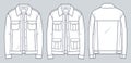 Denim Jacket technical fashion Illustration. Leather Jacket fashion flat technical drawing template, oversize, button closure