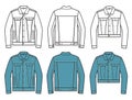 Denim Jacket. Vector set of Denim Jackets clothes isolated on white