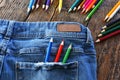 Denim Jeans and Colored Pencils Royalty Free Stock Photo