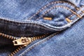 Denim jeans fabric texture background with zipper for clothing, fashion design and industrial construction concept Royalty Free Stock Photo