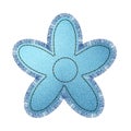 Denim patch in the shape of a flower with fringe. Light blue denim. Textile texture modern label. Vector realistic Royalty Free Stock Photo