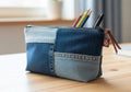 Denim pencil case with a patchwork Royalty Free Stock Photo