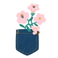 Denim pocket with flowers, vector illustration