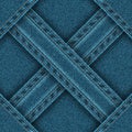 Denim seamless pattern is divided ribbons sewn into four zones. Royalty Free Stock Photo