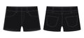 Denim short with pockets technical sketch. Black color. Kids jeans shorts design template