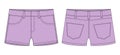 Denim short with pockets technical sketch. Pastel purple color. Kids jeans shorts design template