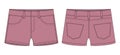 Denim short with pockets technical sketch. Pudra color. Kids jeans shorts design template