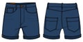 Denim Shorts design flat sketch vector illustration, Chino casual shorts concept with front and back view, printed walking bermuda