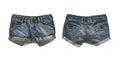 Denim shorts for female isolated on white background, with clipping path. front and back view Royalty Free Stock Photo