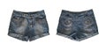 Denim shorts for female isolated on white background, with clipping path. front and back view Royalty Free Stock Photo