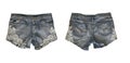 Denim shorts for female isolated on white background, with clipping path. front and back view Royalty Free Stock Photo