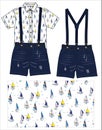 DENIM SHORTS WITH SUSPENDER SHIRT ALL OVER SUMMER PRINT